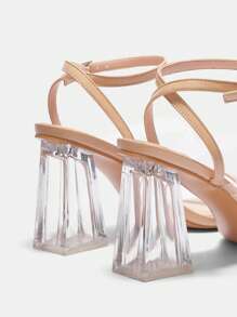 CUCCOO BIZCHIC 女士透明系带高跟时尚舒适高跟凉鞋，方头，优雅基础款，商务休闲，商务时尚，万圣节 - 杏色 - 查看 4