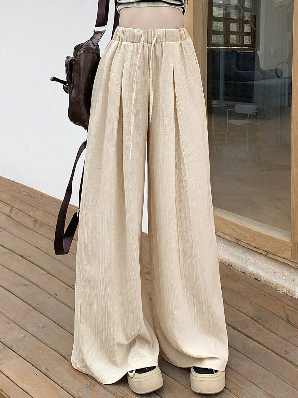 Women Stylish Solid Color Loose Wide-Leg Casual Pants Trousers