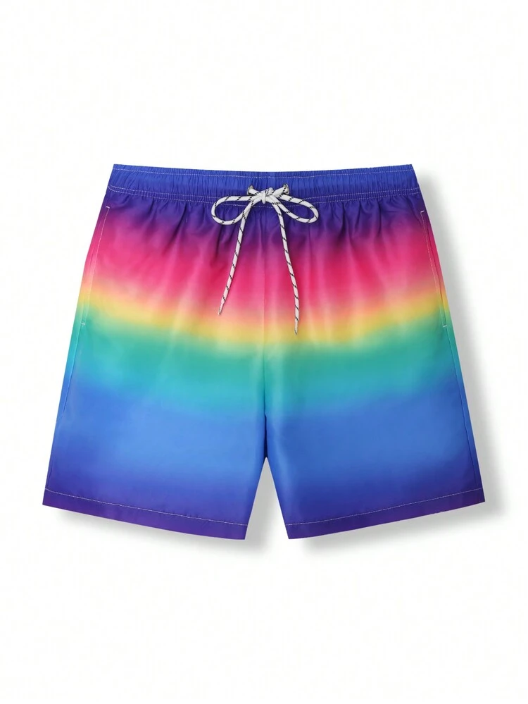 Men's Ombre Drawstring Waist Beach Shorts