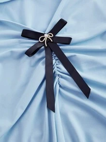 SHEIN MOD Women Summer Bow Detail Ruffle Hem T-Shirt Summer - Blue - View 3