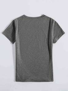 SHEIN LUNE Áo thun tay ngắn cổ tròn họa tiết hoa đầu lâu thông thường - Màu xám đen - Xem 2