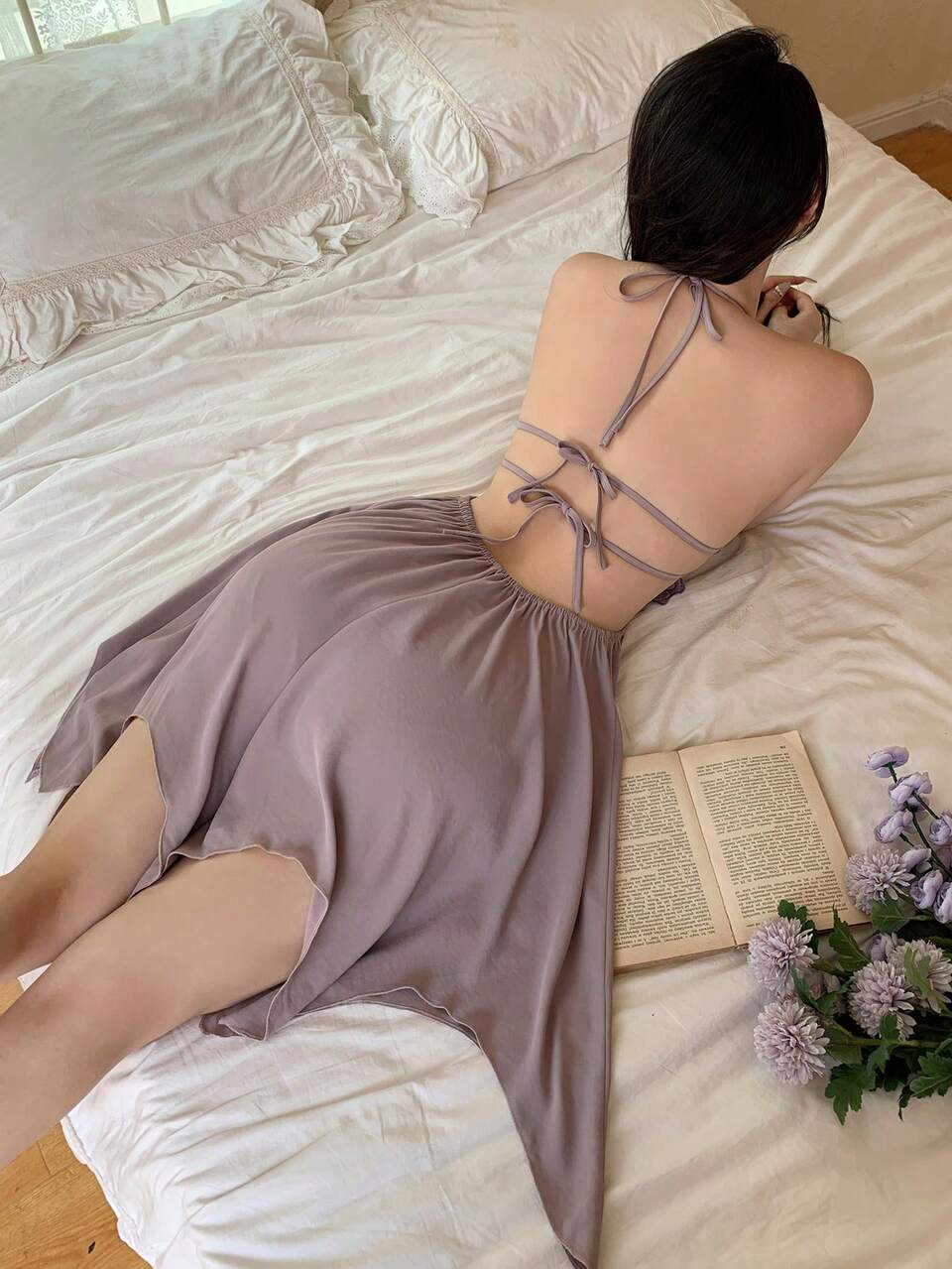 Butterfly Embroidery Backless Sexy Nightgown Pajama
