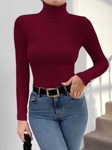 EURMUSE 2 Pcs Women's High Neck Solid Color Sweater - Red - View 4