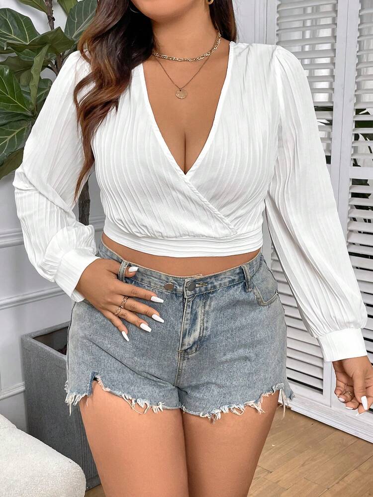 Plus Size Women Fashion Solid Color Long Sleeve Shirt