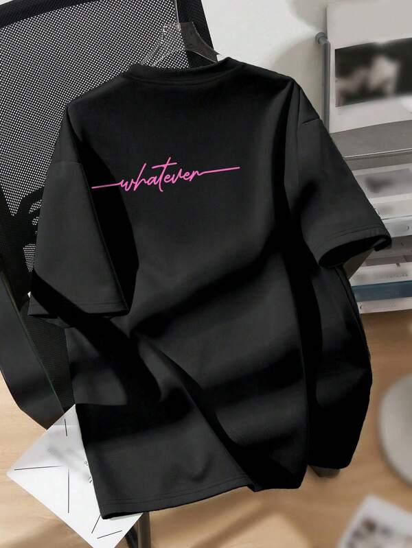 Attitoon Casual Loose-Fit Women T-Shirt With Round Neck And Short Sleeve, Letter Pattern, Suitable For Summer Whatever