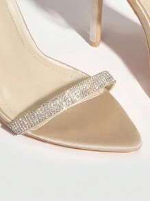 Woman Shoes Rhinestone Beige Ankle Strap High Heel Sandals For Spring And Summer - Apricot - View 3