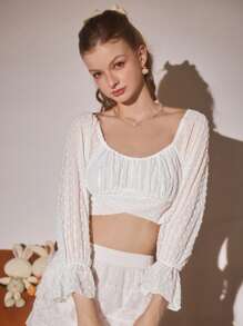 Aveloria 女性夏季露肩荷葉邊長袖上衣