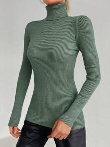 EURMUSE Solid Turtleneck Sweater - Mint Green - View 5