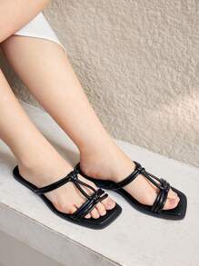 CUCCOO BIZCHIC Women's Flat Sandals, Multiple Strap Design, Black Vacation Shoes Summer - Black - View 4