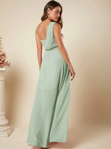 SHEIN Belle Women Asymmetrical Shoulder Asymmetric Ruched Design Elegant Bridesmaid Dress (Adult) - Mint Green - View 2