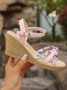 Dép quai ngang màu hồng mùa hè mới dành cho bé gái, đế nêm Peep Toe có đế dày, có dây đeo ở ngón chân và mắt cá chân. Hoàn hảo cho bữa tiệc ngoài trời, đám cưới, kỳ nghỉ hoặc bất kỳ trang phục phong cách nữ hoàng cổ điển và giản dị nào. - Hồng - Xem 5
