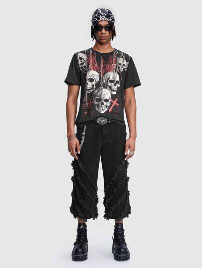 Grunge Punk Jeans droits pour hommes à la mode, mi-longs et doublés thermiques