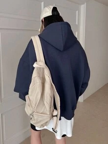 DAZY 女士Massive寬鬆休閒運動連帽束繩實色上衣