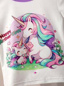 Baby Girl Leisure Linda Ubicación Digital Con Láser Camiseta De Manga Corta Y Pantalones Cortos Con Estampado De Unicornio Y Estampado De Nubes, Conjunto De Ropa Para El Hogar Multicolor De Cuatro Piezas, Ajuste Ceñido