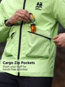Gym Rark Men's Spring & Autumn Zipper Open Front Drawstring Hooded Sports Casual Outdoor Jacket - Olive Green - View 4