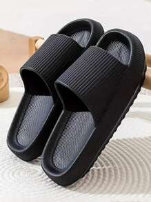 New Arrival Fashionable Black Stripe One-Sided Hole Thick-Soled Soft & Comfortable Women's Slipper For Indoor/Outdoor Bathroom/Home Use