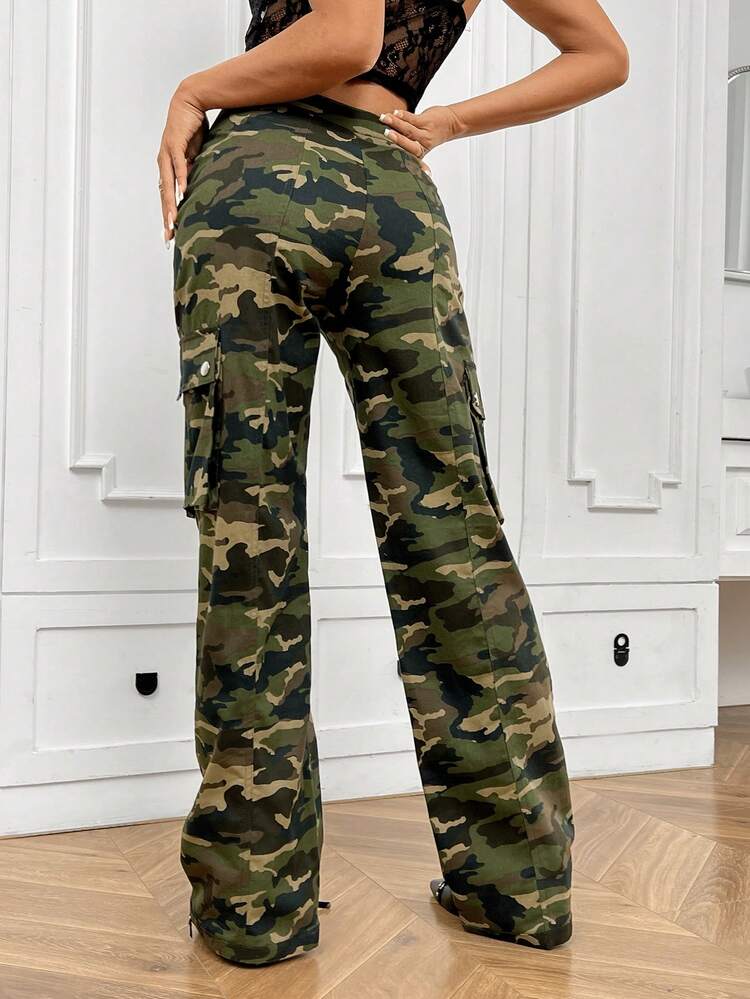 Women's Street Style Camouflage Flip Pocket Cargo Pants Fall Cloth For Women