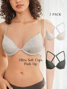 Ocili Leisure 2pcs Solid Color Underwire Bra - Multicolor - View 5
