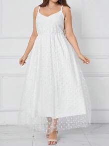SHEIN Clasi Plus Size Women Summer Solid Color Long Mesh Splice Strap Casual Elegant Dress - White - View 6