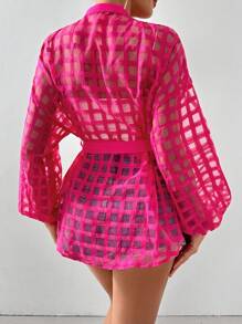 SHEIN Privé Women Fashionable Perspective Plaid Shirt With Design Sense - Hot Pink - View 2