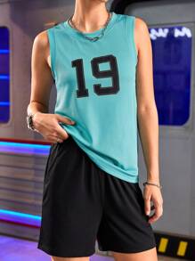 Streetz SHEIN Sport Bộ vest giải trí thể thao bóng rổ in kỹ thuật số - màu xanh lá - Xem 4