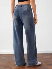 Forever 21 Women's Blue Lace-Up Knee Low Rise Wide Leg Jeans - Blue - View 2