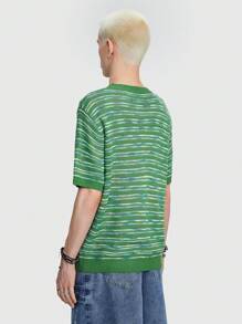 ROMWE MEN Street Life 綠色男士時尚短袖針織套頭毛衣 - 綠色 - 查看 5