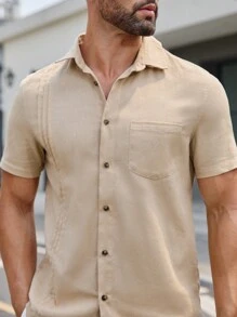 Manfinity ModaGents Heren zomer casual effen kleur korte mouwen overhemd