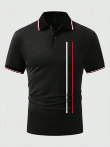 Manfinity Homme 男士加大码条纹短袖休闲 Polo 衫，适合夏季通勤、外出