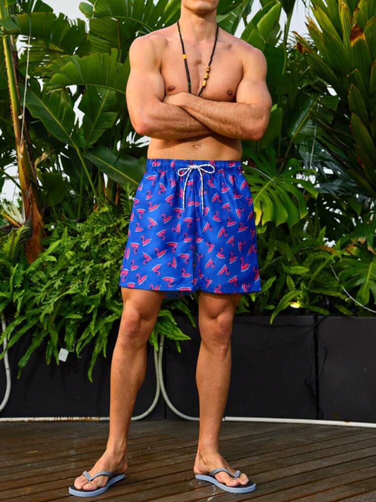 Men Drawstring Waist Printed Beach Shorts