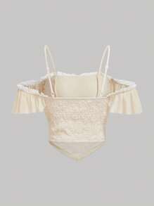 SHEIN MOD Ladies Apricot Top With Dropped Petal Hem And Rose Point Design