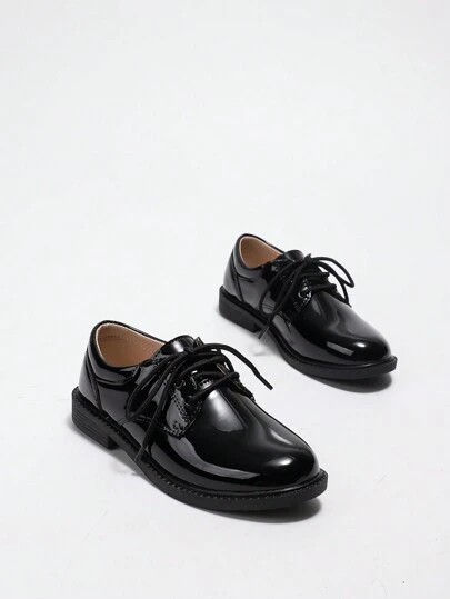 Vårnya unga pojkars trendiga brittiska stil Tween barnskor för högtidliga tillfällen, svart