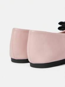 CUCCOO DOLLMOD Flat Square Toe Ballerina Shoes With Pink Bow, French Style For Women Vacation Shoes Summer - Pink - View 7
