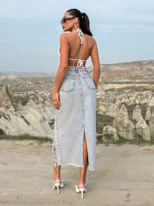 RueChic Rigid, Destroy Detailed Midi Skirt - Medium Wash - View 2