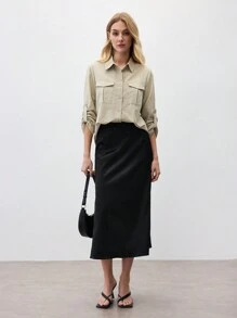 BizChic Quý cô Tay áo dài Trang phục làm việc Phong cách Áo sơ mi Cái đó Có thể Cuộn lên , Thích hợp Đối với Ngoài trời Làm việc - Màu Khaki - Xem 8