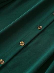 Linhara Đầm dài tay cài nút phía trước màu trơn cỡ lớn, trang phục Maxi cho nữ - Màu xanh lá cây đậm - Xem 5