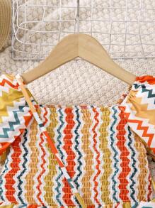 Young Girl Summer Bubble Sleeve Loose Dress - Multicolor - View 3
