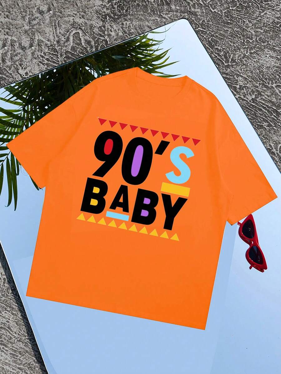 SHEIN CURVE+ Plus-Size Casual Letter Print T-Shirt - Orange - View 1