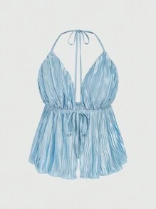 SHEIN Unity Damen Textur Neckholder Einfarbig Kordelzug Urlaub Einfache Alle-match Casmisole