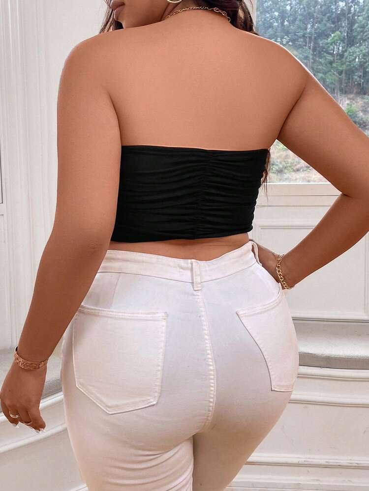 Plus Size Elegant Casual Date Elastic Mesh Strapless Women Top