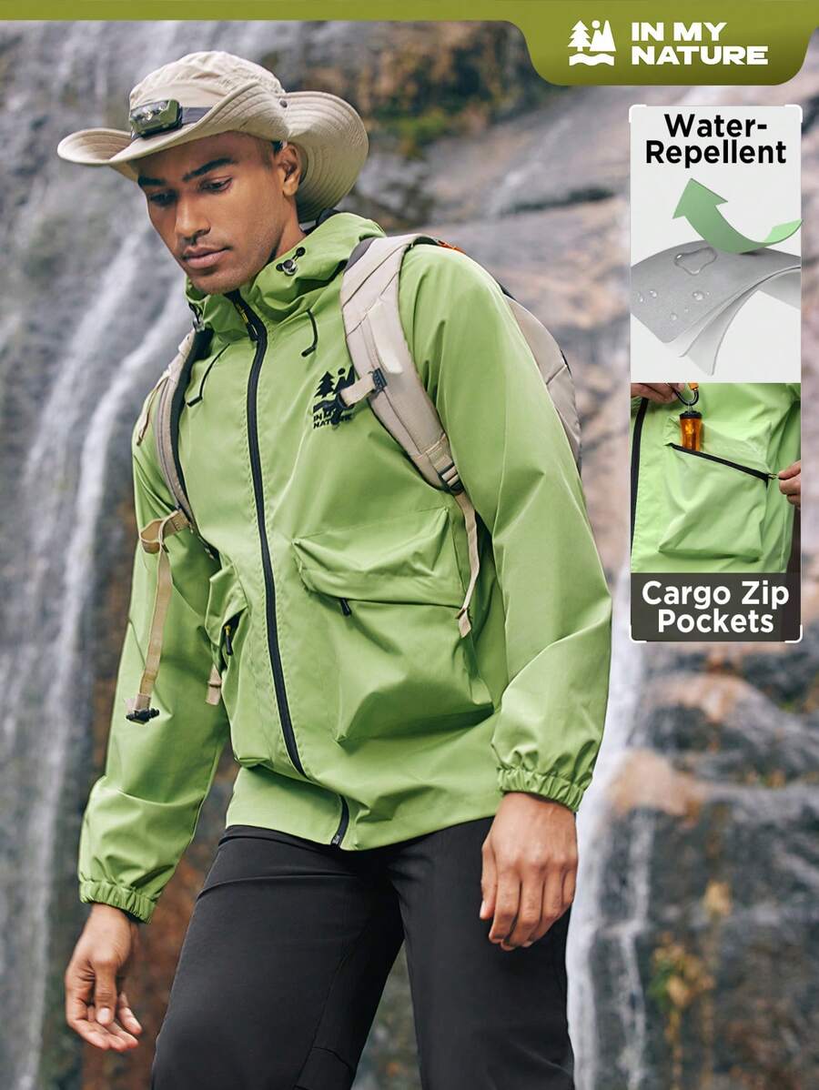 Gym Rark Men's Spring & Autumn Zipper Open Front Drawstring Hooded Sports Casual Outdoor Jacket - Olive Green - View 1