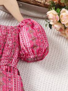 Infant Girls'  Print Puff Sleeve Dress For Daily Wear In Summer