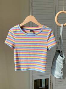 Comfortcana Colorful Striped Knit Slim-Fit Women\ T-Shirt
