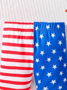 Set di top a maniche corte a forma di cuore e pantaloni aderenti con stampa della bandiera americana per ragazze bambine per il Giorno dell"Indipendenza