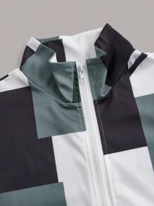 SHEIN Unity Conjunto de pantalones acampanados y top de manga larga con cuello alto y bloques de color para el tiempo libre
