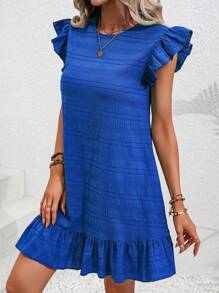 Breezaya Robe simple de couleur unie pour femmes avec décoration en dentelle