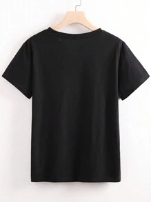 EMERY ROSE Plus Size Women Cowboy Boots & Hat Letter Pattern Printed T-Shirt, Casual Short Sleeve Round Neck Top Graphic Tee, Women Summer Top - Black - View 2