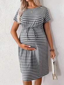 SHEIN Summer Fashionable Loose Striped Maternity Dress