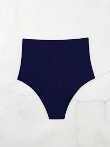 SHEIN Swim Phụ nữ đi biển mùa hè Quần bikini cạp cao rắn chắc với chi tiết xếp nếp cho kỳ nghỉ - Màu xanh hải quân - Xem 2