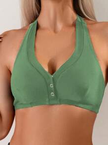 SHEIN Swim Traje de baño de verano para mujer con top halter sin espalda de unicolor